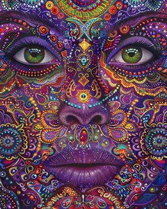 Psykedelisk kvinde med farverigt ansigt Spirituelle  Mandala-mønstre, lærredskunsttryk af F. Abderrahim