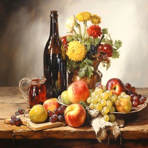 Stilleben, blomster, frugt og vin, vægbilleder Home Decor af F. Abderrahim