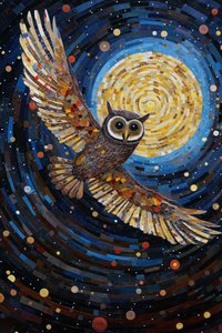 The Owl Flying Through the Starry Night Sky, online brugerdefinerede lærredstryk af F. Abderrahim