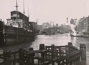 Udsigt over Rush St. Bridge og Kirks Sæbefabrik, 1894 af A.C. Christensen