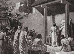 Kadmos giver grækerne et alfabet (litografi) af A.C. Weatherstone