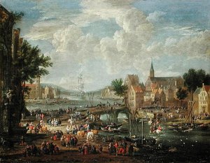 Byboere på flodbredden af A.F. and Bouts, P. Boudewyns