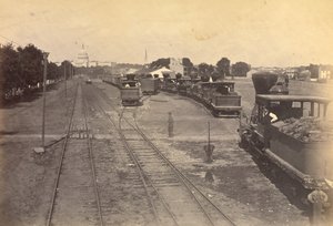 Nr. 189. Maryland Avenue Depot, Washington, D.C., med lokomotiver sendt fra Alexandria for en sikkerheds skyld.