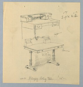 Design og skitse til "Mahogni Writing Table"