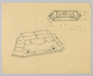 Design til skrivebordsarrangør i plan og elevation