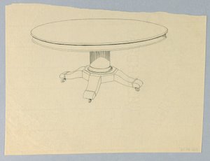 Design til et rundt bord på støbt understel