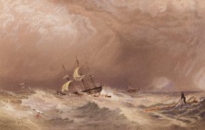Et skib i nød (farvelitografi) af A.V. Copley (after) Fielding