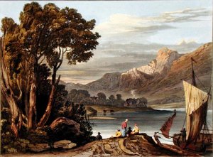 Det Nye Vejr. Looking up the River, plade 11 fra Description of the River Wye, indgraveret af Theodore Henry Fielding (1781-1851), 1818 (håndfarvet akvatint) af A.V. Copley after Fielding