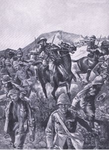 Britiske fanger indskudt som en skærm, mens boerne fjernede en flådepistol, fra After Pretoria: The Guerilla War udgivet af Harmsworth Bros Limited, 1901