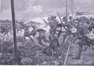 Anklagen for de skotske fusiliers i Fredrikstad, illustration fra After Pretoria: The Guerilla War, 1902