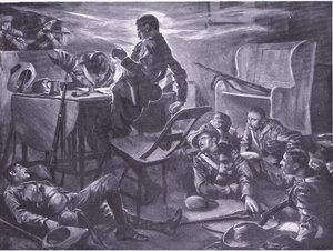 Drabet på to mænd fra Comptons Horse, mens de skrev breve hjem, illustration fra After Pretoria: The Guerilla War, 1902
