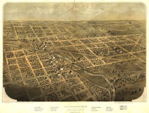 Fugleperspektiv af byen Albion, Calhoun County, Michigan. LOC 73693419 af A.; Chicago Lithographing Co. Ruger