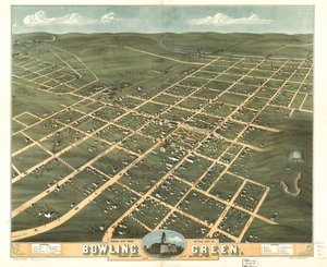 Udsigt i fugleperspektiv over byen Bowling Green, Warren County, Kentucky 1871. LOC 73693412