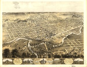Udsigt i fugleperspektiv over byen Fort Wayne, Indiana 1868. LOC 73693381