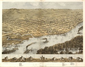 Fugleperspektiv af byen La Crosse, Wisconsin 1867. LOC 73694545 af A.; Chicago Lithographing Co. Ruger