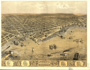 Fugleperspektiv af byen Muskegon, Muskegon Co., Michigan 1868.