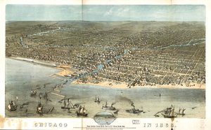 Chicago i 1868 fra Schiller Street nordsiden til 12th Street sydsiden. LOC 73693350