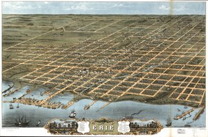 Fugleperspektiv af byen Erie, Erie County, Pennsylvania 1870. af A. Chicago Lithographing Co. Ruger and Stoner Ruger