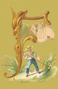 F: plæneklipper, falsk, hø, gård (farve litho) af A. Cordier