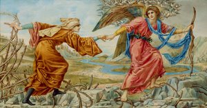 Love Leading the Pilgrim efter Sir E. C. Burne-Jones, 1894 (olie på elfenben) af A. Corsi Lalli