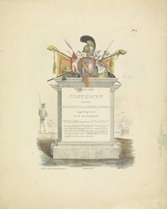 Titeltryk for serien af ​​uniformer fra Kongeriget Nederlandene, 1820-1825 Militære kostumer af Kongeriget Holland. Dedikeret til Hans Excellence Willem van Bylandt (serietitel på objekt)