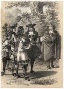 Møde i Paris mellem Jean Racine (1639-1699) og Pierre Corneille (1606-1684). Stik af A. Duruy i "" litterære illustrationer af Frankrig; guld, Anekdotisk galleri af vores hovedforfattere interesseret i deres handlinger og deres inskriptioner”” af J.B.