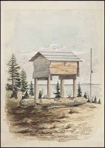 Tegninger, der viser gravstedet for "Cadunce", en Chippewa-indianer "Medicine Man", et Navajo-sandmaleri og Kragesten-malerier af A. Grossman