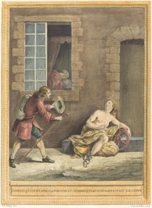 Manden, der bejler til formue og Manden, der sover i sengen af A. J. de Fehrt after Jean Baptiste Oudry