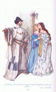 Frederick med et blik af vrede beordrede Rosalind til at forlade paladset (As You Like It), fra Tales from Shakespeare pub. af Ward Lock & Co Ltd af A. Jackson