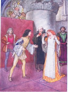Da hun tog sin maske af, viste den ukendte dame sig ikke at være nogen niece (som blev præsenteret) af damehelten selv (Much Ado About Nothing), fra Tales from Shakespeare pub. af Ward Lock & Co Ltd af A. Jackson