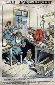Cabaret Querelle: Tegnefilm om kolonikrigene mellem England, Tyskland, Frankrig og USA omkring situationen i Fachoda i Afrika. Indgravering af Lemot i "" le Pelerin"" af 23. april 1899 (Fachoda-krisen: alvorlig diplomatisk hændelse mellem