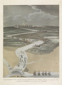 Britisk ekspedition til Antwerpen, 1809 Malerisk plan af den store ekspedition, på den vestlige Schelde, i august 1809. viser vanskeligheden ved at nærme sig Antwerpen (titel på objektet)