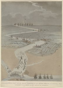 Fugleperspektiv af den vestlige Schelde med engelske, hollandske og franske flåder, 1809 Malerisk plan af den store ekspedition, på den vestlige Schelde i august 1809 (titel på objektet)