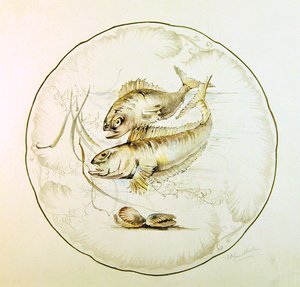Wedgwood design til en tallerken, ca. 1880 (akvarel på papir) af A. Proudlove