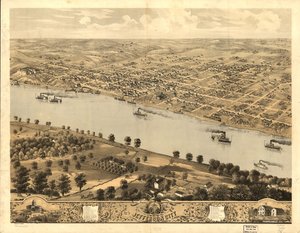 Jefferson City, Missouris hovedstad, set i fugleperspektiv i 1869. LOC 73693479