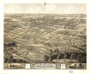Fugleperspektiv af byen Chillicothe, Livingston Co., Missouri 1869. LOC 73693472 af A. Ruger