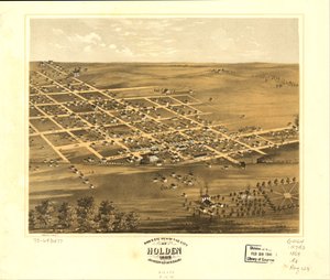 Fugleperspektiv af byen Holden, Johnson Co, Missouri 1869. LOC 73693477