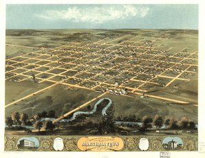 Fugleperspektiv af byen Marshalltown, Marshall County, Iowa 1868. LOC 73693402 af A. Ruger