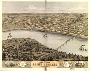 Fugleperspektiv af byen Saint Charles, St. Charles Co., Missouri 1869. LOC 73693488 af A. Ruger