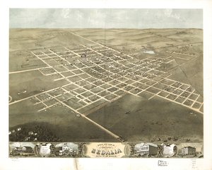 Fugleperspektiv af byen Sedalia, Pettis Co., Missouri 1869. LOC 73693491