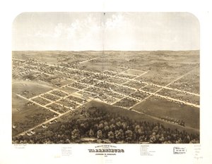 Fugleperspektiv af byen Warrensburg, Johnson Co, Missouri 1869. LOC 73693492 af A. Ruger