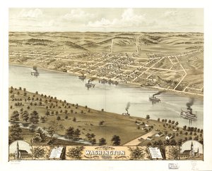 Udsigt i fugleperspektiv over byen Washington, Franklin County, Missouri 1869. LOC 73693493