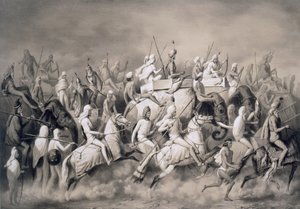 Chir Singh, Maharajah af sikherne og konge af Punjab med sit følge på jagt nær Lahore, 1859