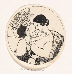 Pige på mors skød af A. Tinbergen (signed by artist)