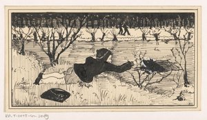 Pigen forsøger at redde hunden fra kølvandet af A. Tinbergen (signed by artist)