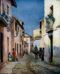 Cordova, A Street Scene (farve litho) af A. Trevor Haddon