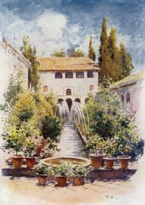 Generalife, Acequia Court (farve litho) af A. Trevor Haddon