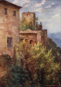 Granada, ydre af Alhambra (farve litho) af A. Trevor Haddon