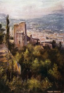 Alhambra, Vermillion Towers fra voldene (farve litho)