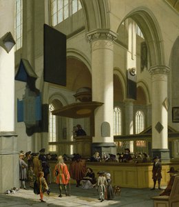Interiør i Oude Kerk, Delft, med en prædikant af A. and Streeck, H. van Storck